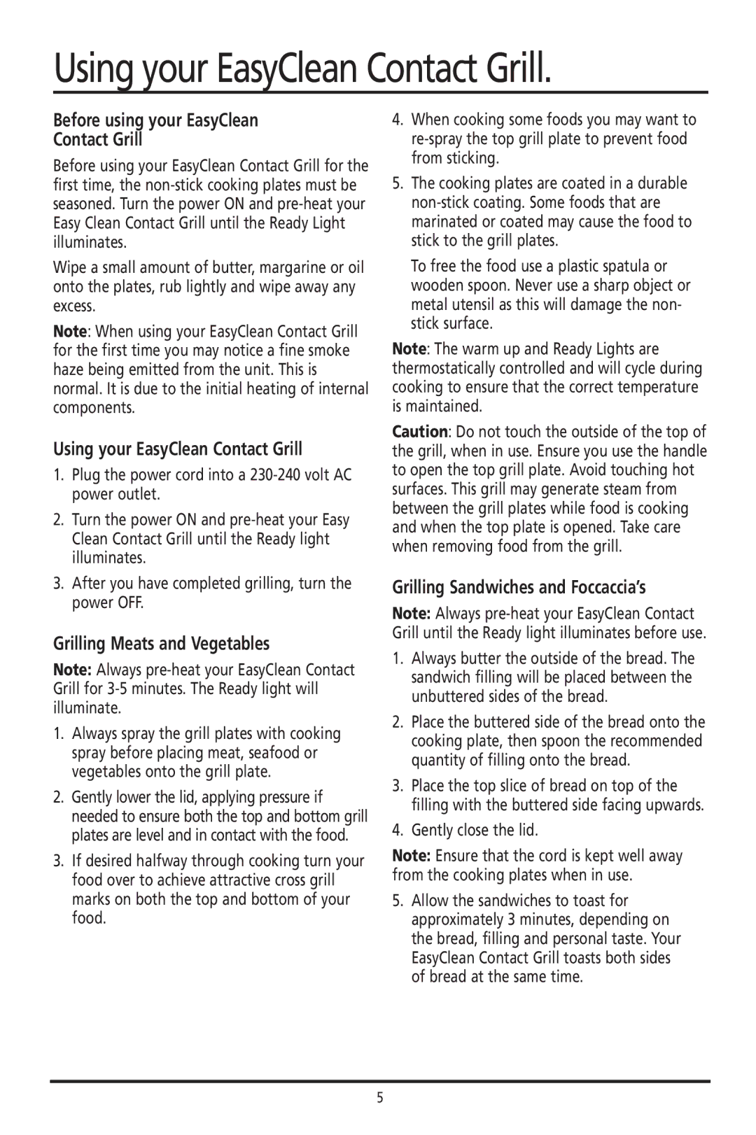 Sunbeam GC2600 manual Using your EasyClean Contact Grill, Before using your EasyClean Contact Grill 