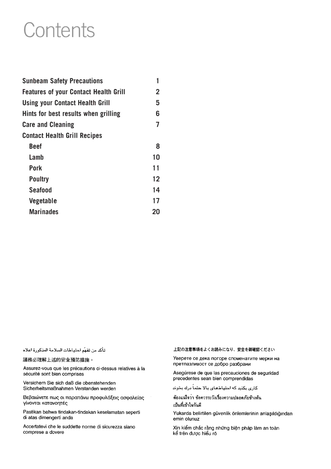 Sunbeam GC4600 manual Contents 