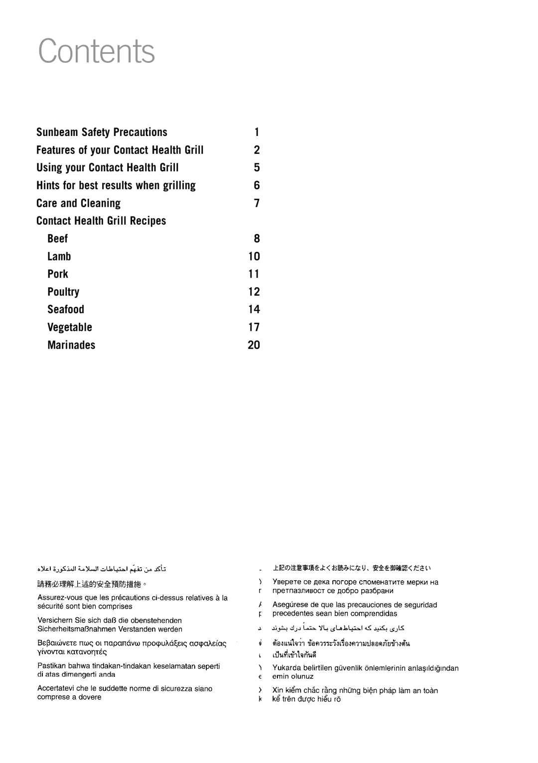 Sunbeam GC4610 manual Contents 