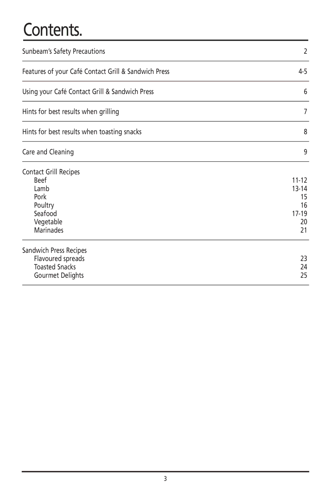 Sunbeam GC7800 manual Contents 