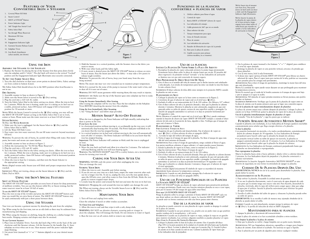 Sunbeam GCSBRS-1 Features of Your Convertible Iron + Steamer, Funciones de la plancha, Convertible + plancha de vapor 