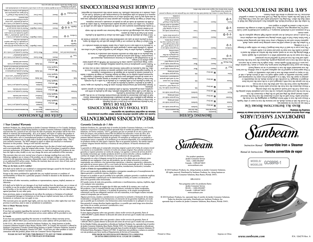 Sunbeam GCSBRS-1 instruction manual Instructions These Save, Safeguards Important, Planchado De Guía, Guide Ironing, efore 