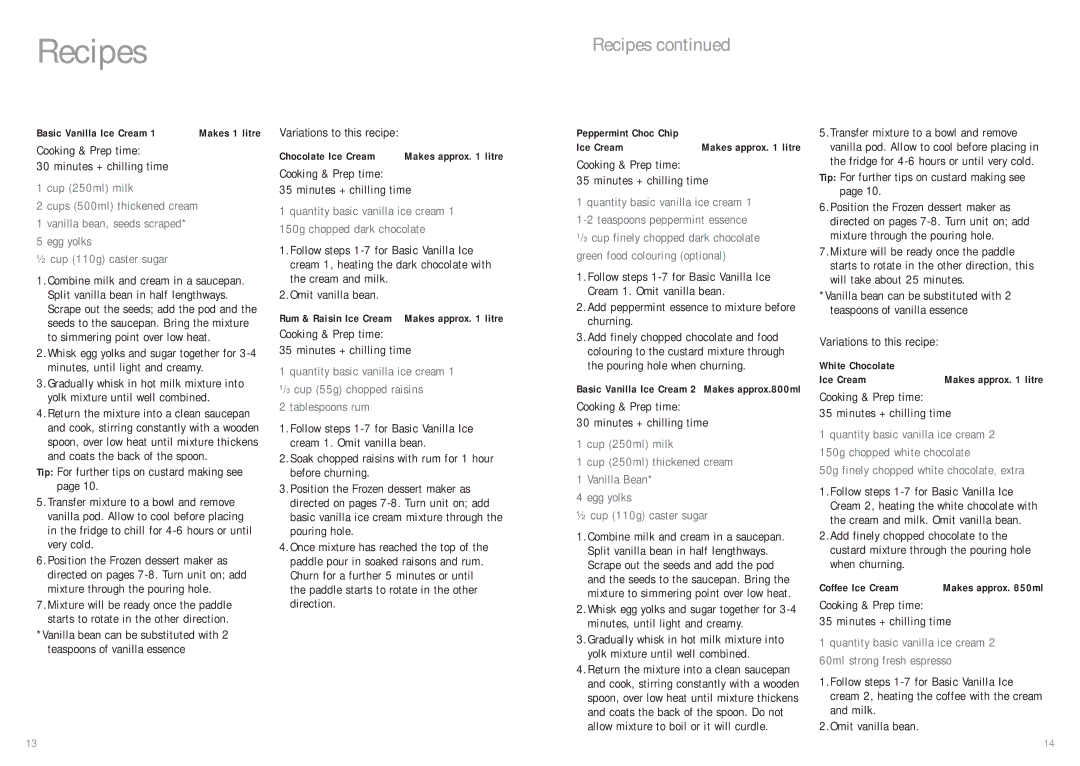 Sunbeam GL5400 manual Recipes 