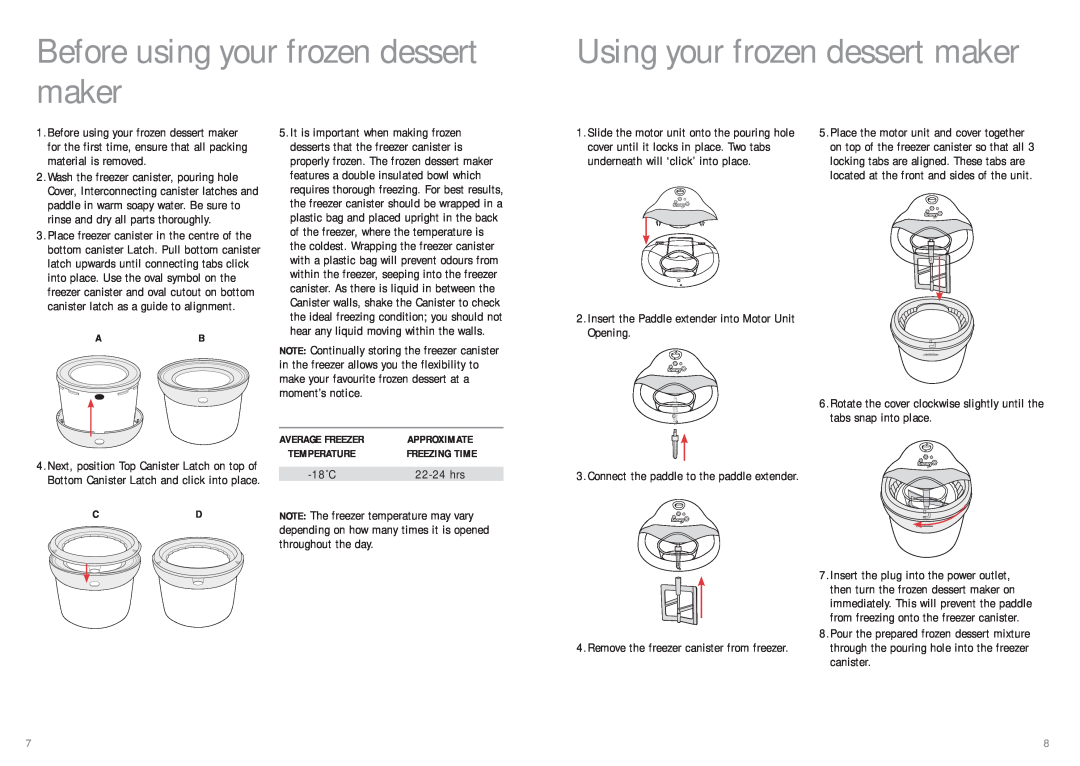 Sunbeam GL5400 manual Before using your frozen dessert maker, Using your frozen dessert maker, Approximate, Freezing Time 