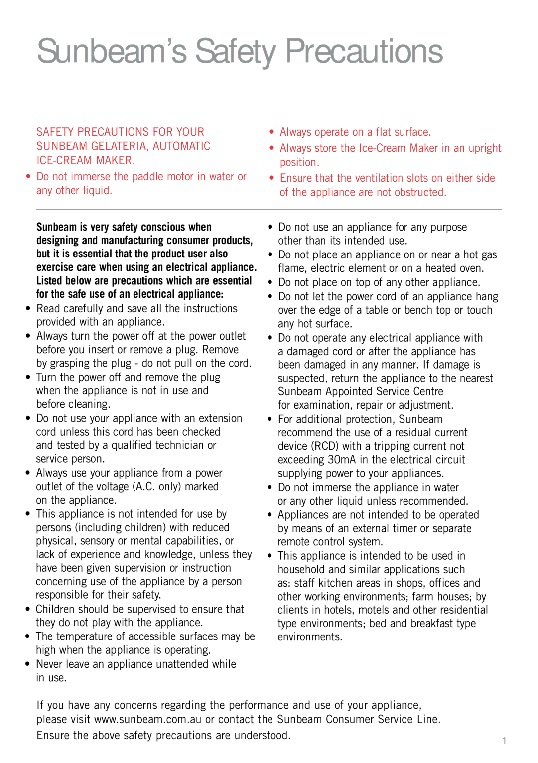 Sunbeam GL8200 manual Sunbeam’s Safety Precautions, For examination, repair or adjustment 