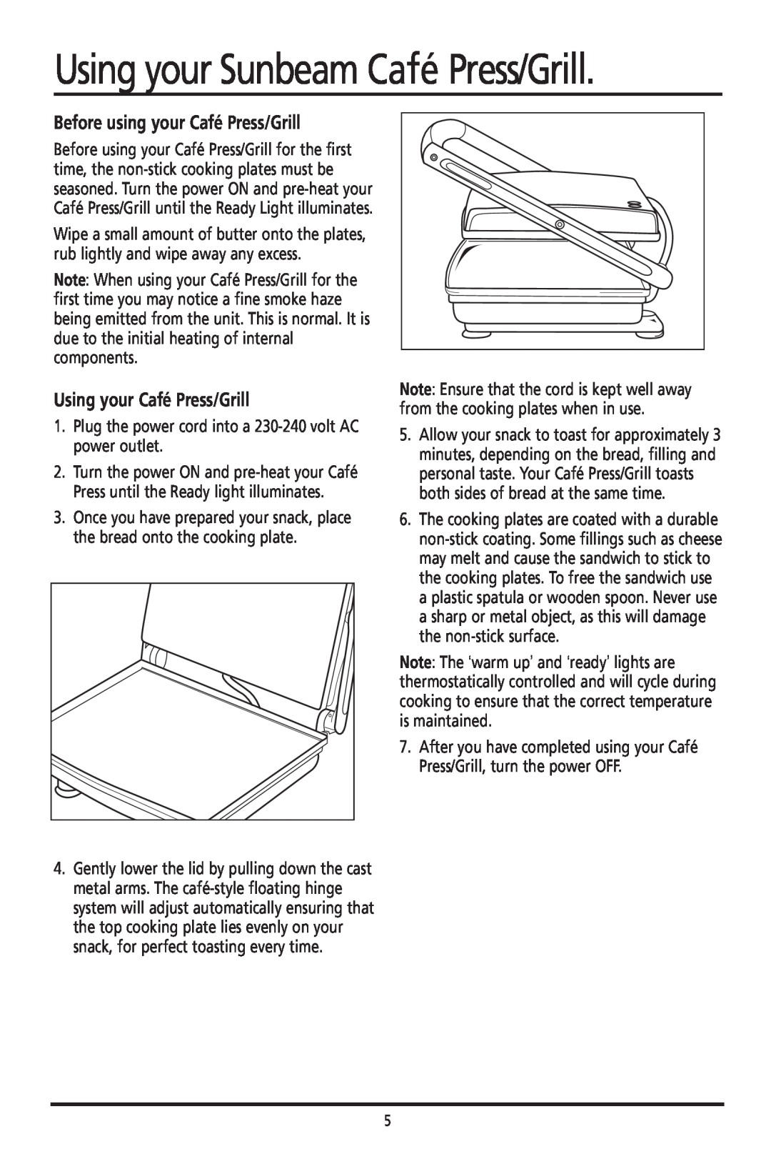 Sunbeam GR8410 manual Before using your Café Press/Grill, Using your Café Press/Grill, Using your Sunbeam Café Press/Grill 
