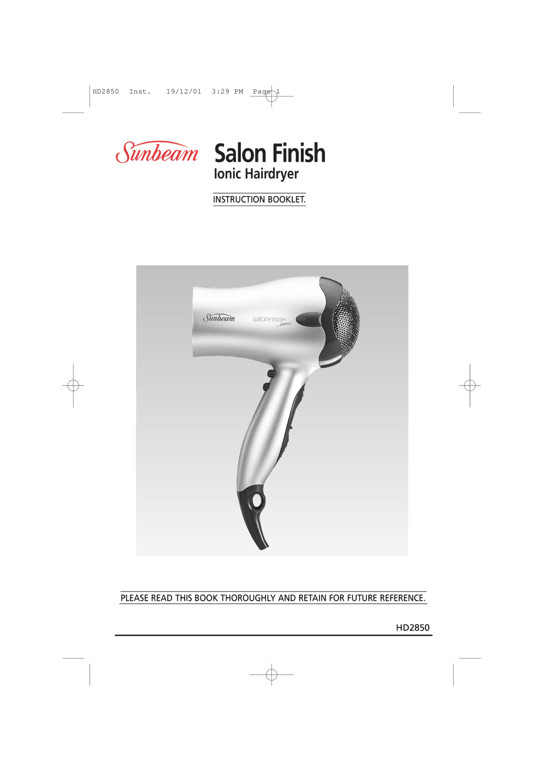 Sunbeam HD2850 manual Salon Finish 