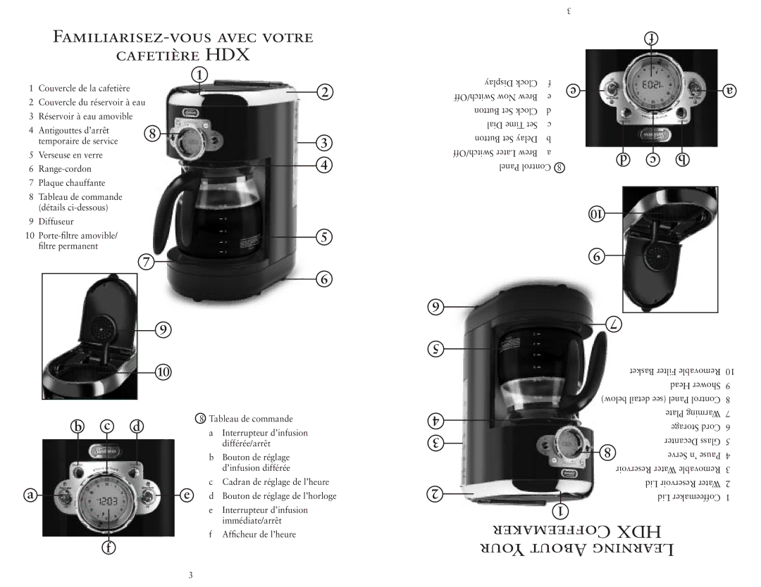 Sunbeam HDX23-33 Coffeemaker HDX Your about Learning, FAMILIARISEZ-VOUS Avec Votre Cafetière HDX, Immédiate/arrêt 