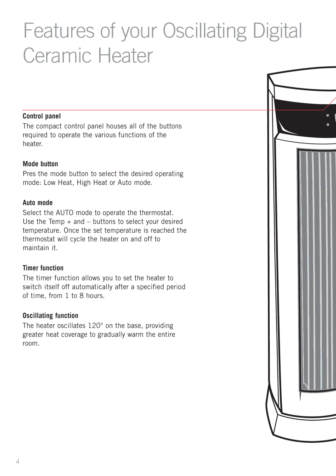 Sunbeam HE2800 manual Features of your Oscillating Digital Ceramic Heater 