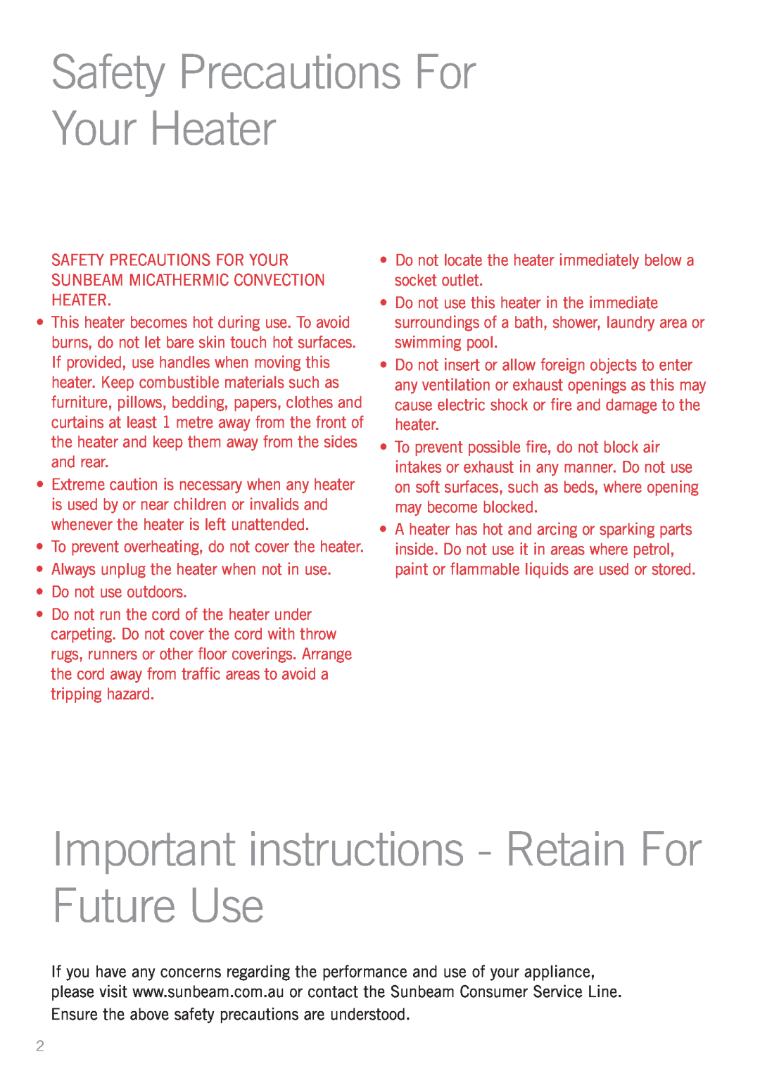 Sunbeam HE4100 manual Safety Precautions For Your Heater, Important instructions - Retain For Future Use 