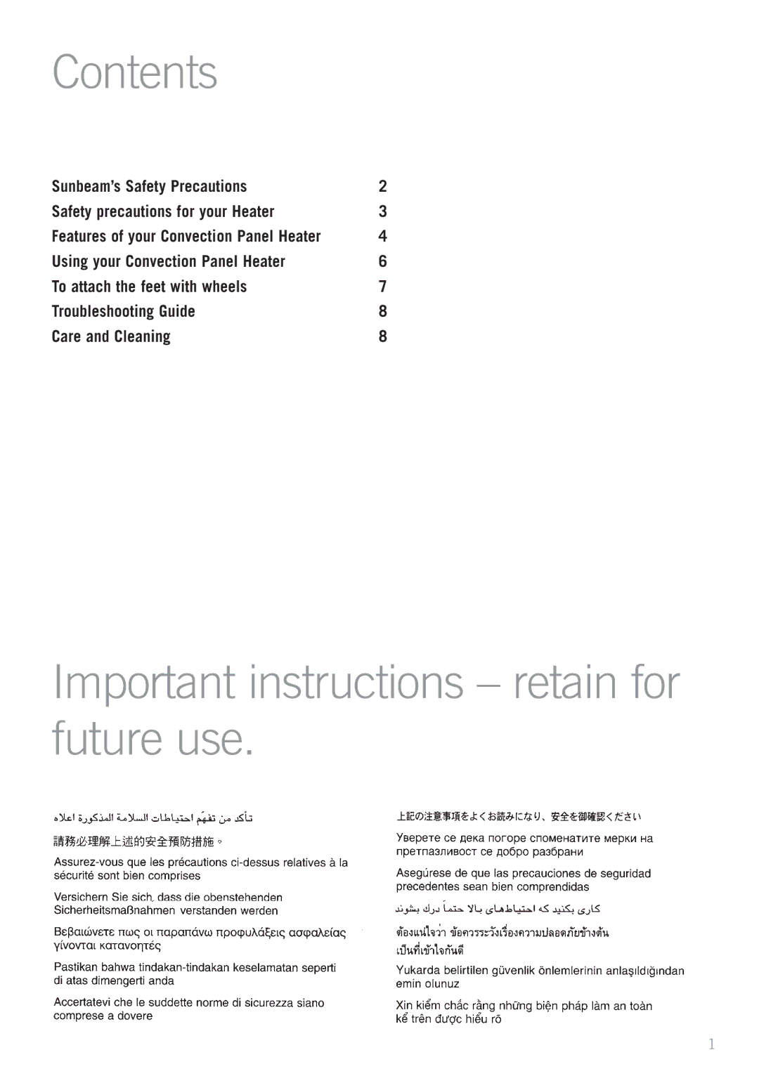 Sunbeam HE4200 manual Contents, Important instructions retain for future use 