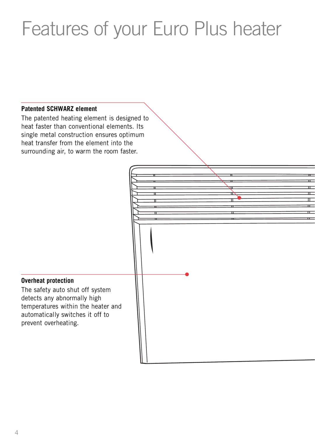 Sunbeam HE4900 manual Patented Schwarz element, Overheat protection 