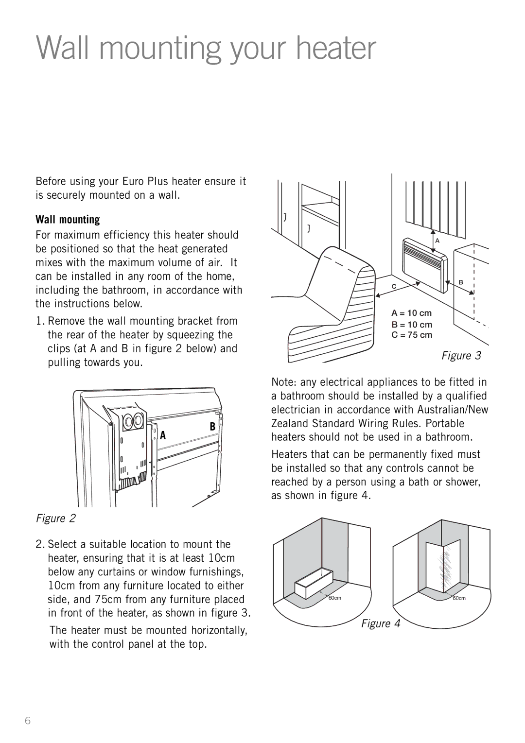 Sunbeam HE4900 manual Wall mounting your heater 