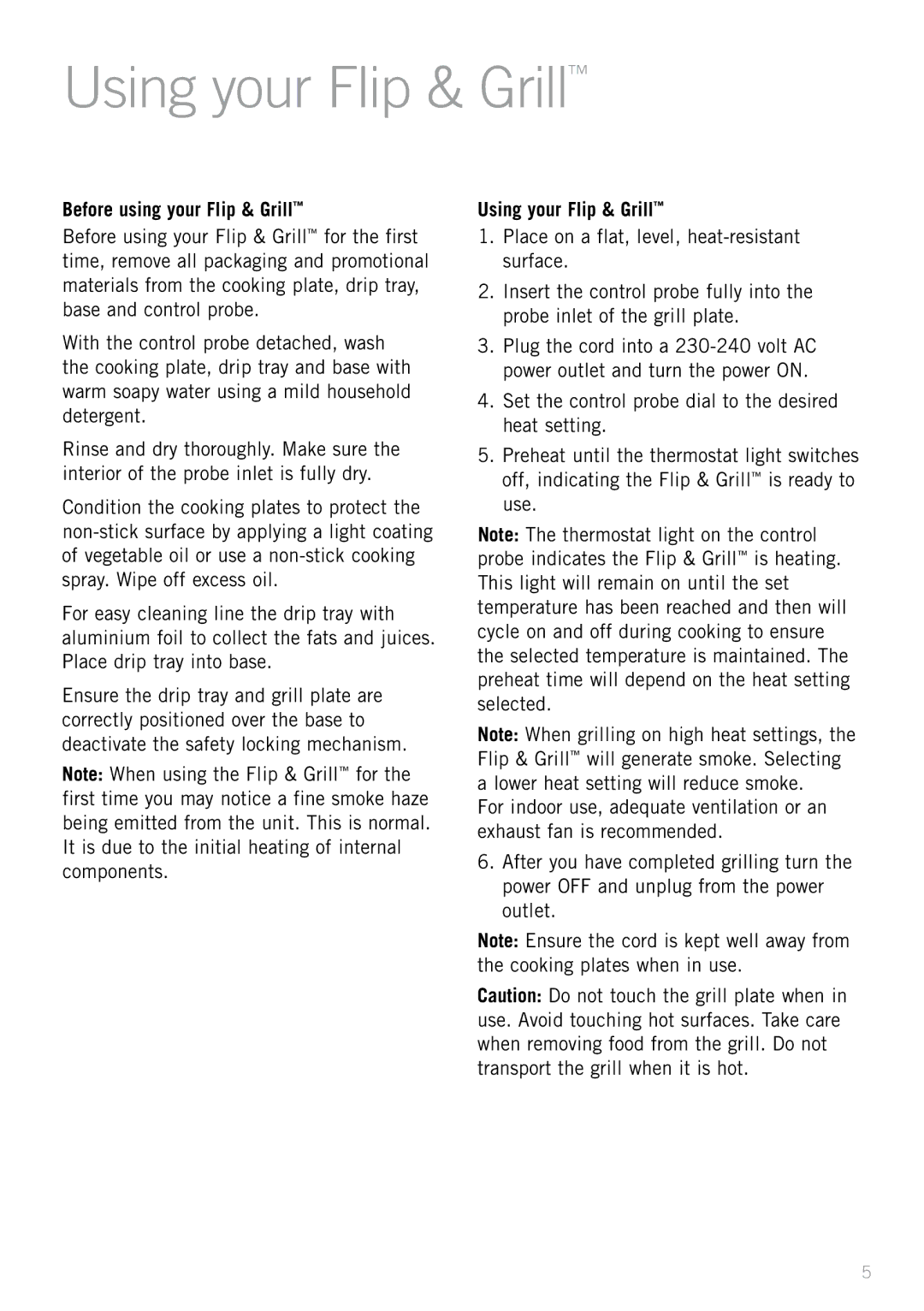 Sunbeam HG3200 manual Using your Flip & Grill, Before using your Flip & Grill 