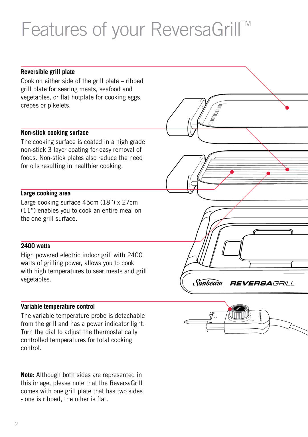 Sunbeam HG3300 manual Features of your ReversaGrillTM 