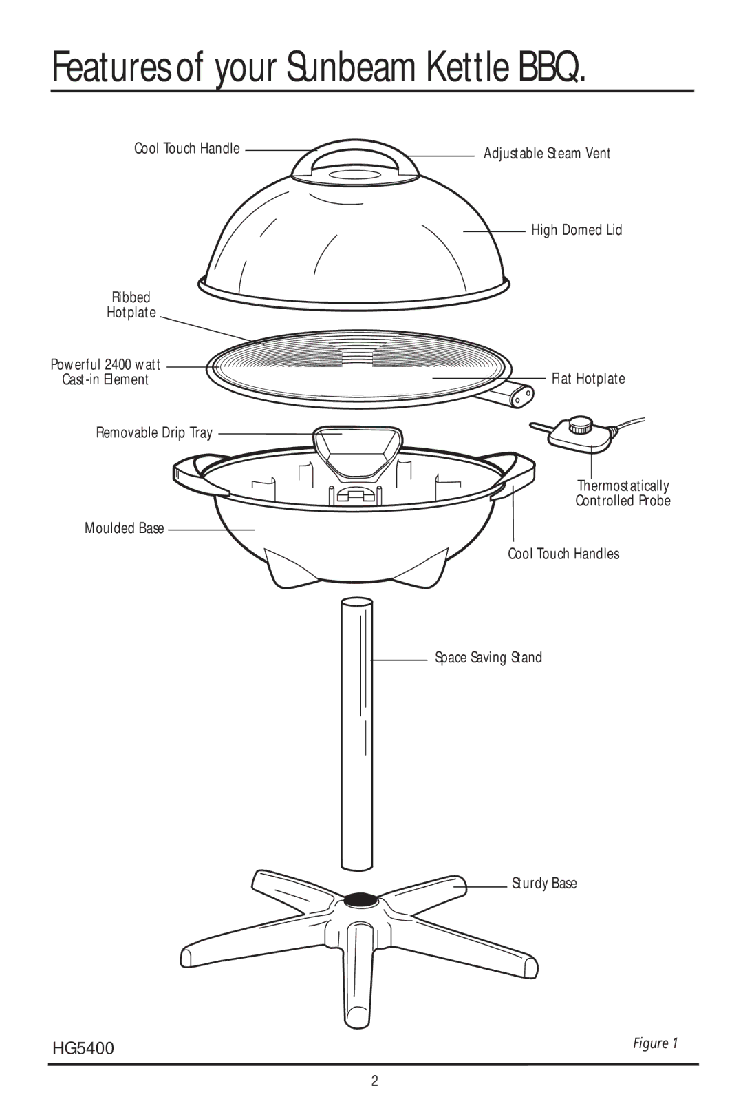 Sunbeam HG5400 manual Features of your Sunbeam Kettle BBQ 