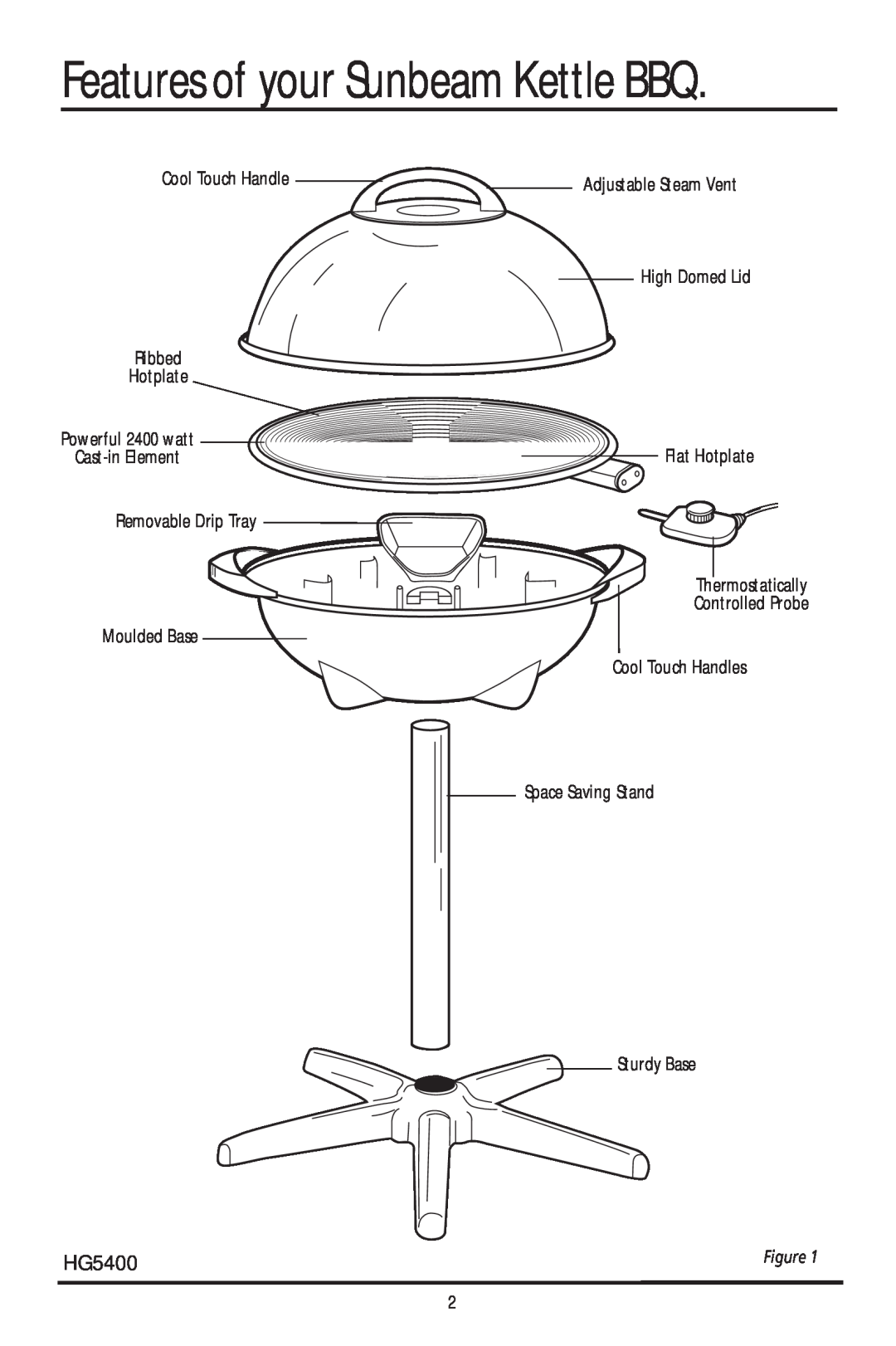 Sunbeam HG5400 manual Features of your Sunbeam Kettle BBQ 