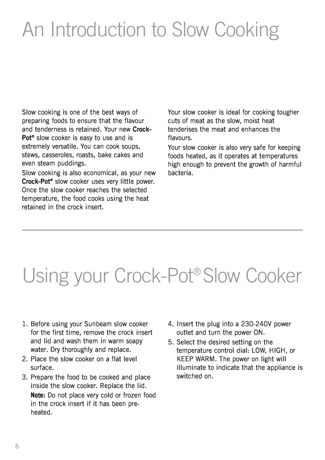 Sunbeam HP3400, HP2200 manual An Introduction to Slow Cooking, Using your Crock-Pot Slow Cooker 