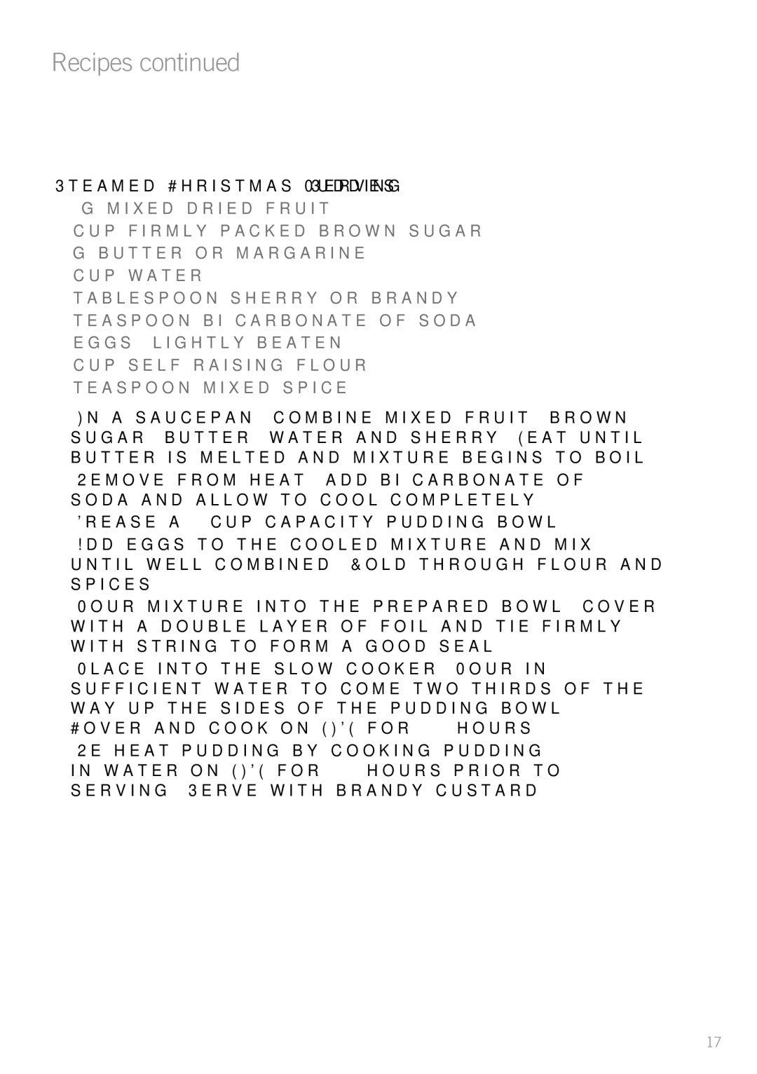 Sunbeam HP3510 manual Steamed Christmas Pudding 