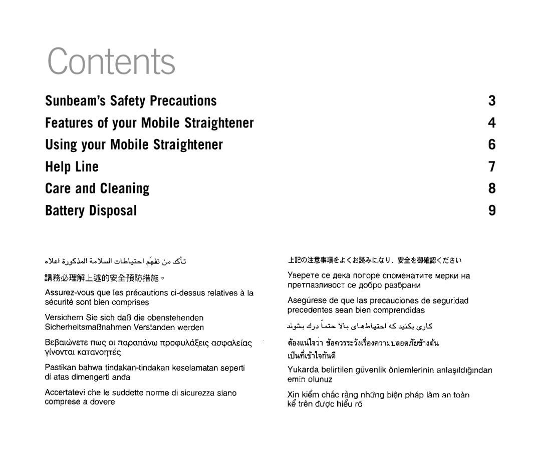 Sunbeam HS6700 manual Contents 