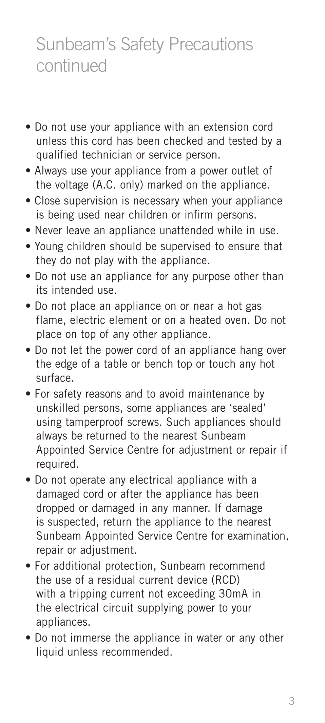 Sunbeam HS9500 manual Sunbeam’s Safety Precautions 