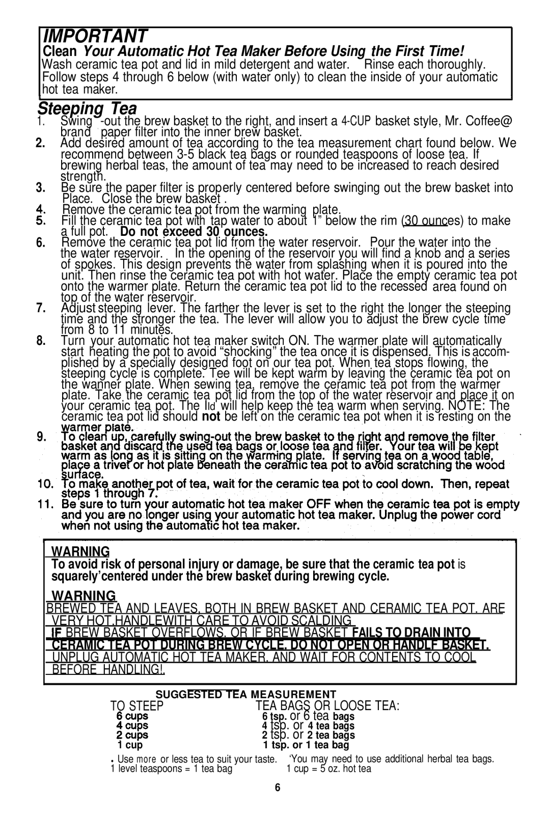 Sunbeam HTM1, Mrs. Tea operating instructions Steeping Tea 