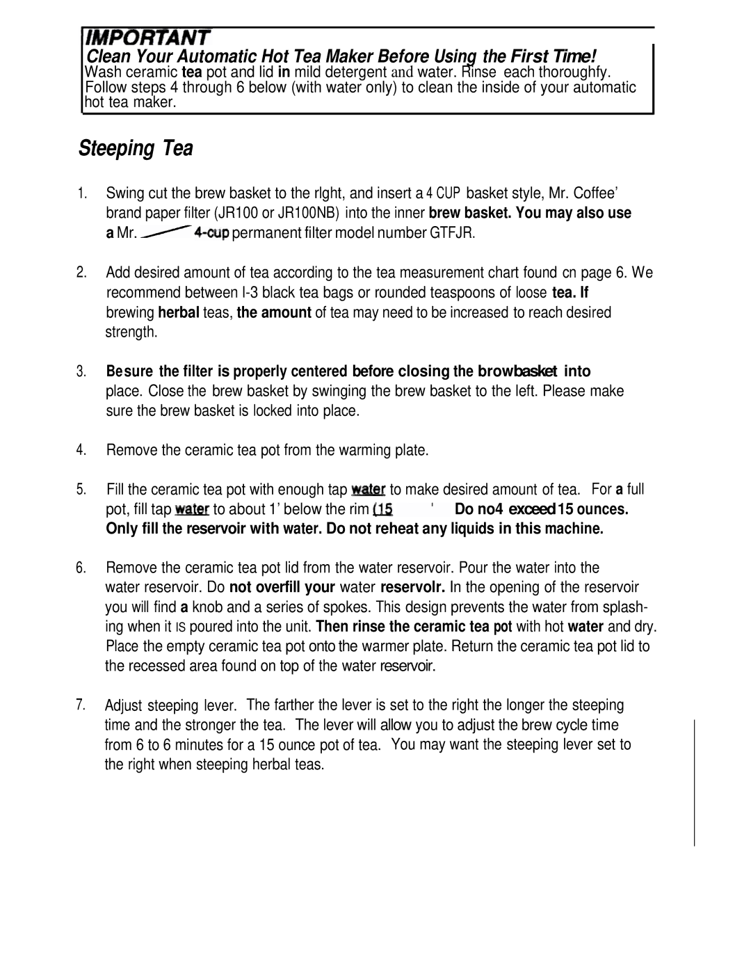 Sunbeam HTM11 operating instructions Steeping Tea 