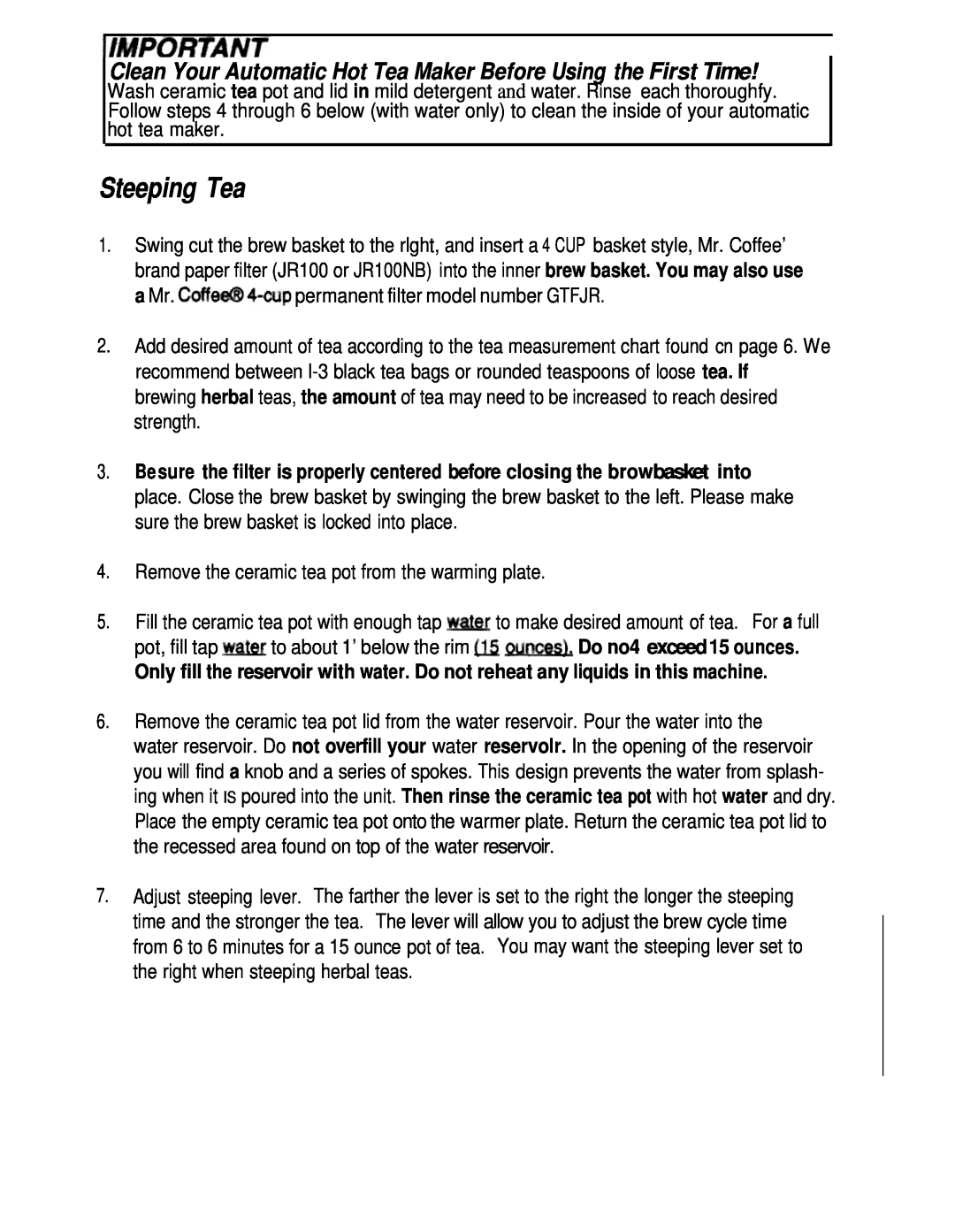 Sunbeam HTM11 operating instructions Steeping Tea, Clean Your Automatic Hot Tea Maker Before Using the First Time 