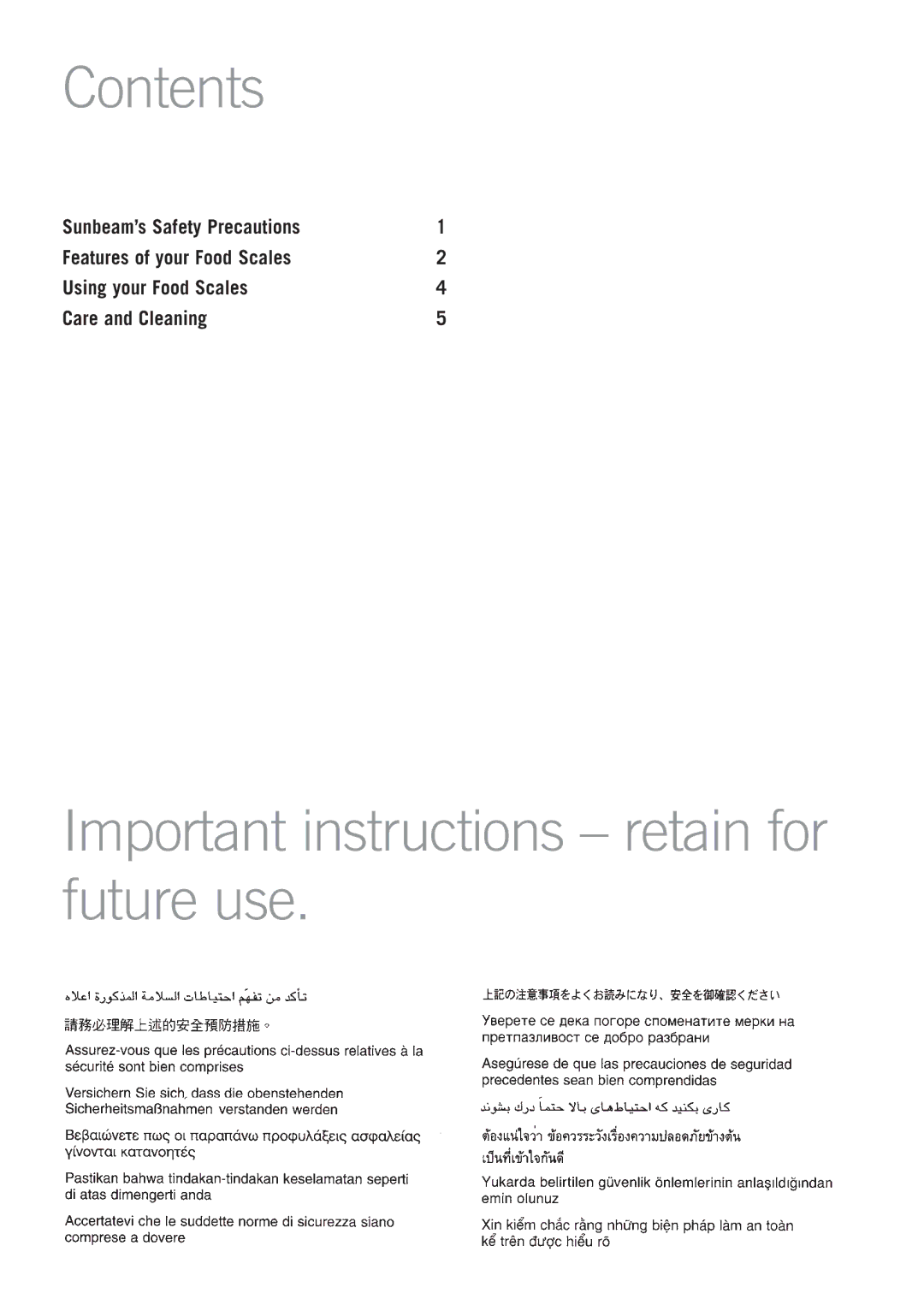 Sunbeam JE2600 manual Contents, Important instructions retain for future use 