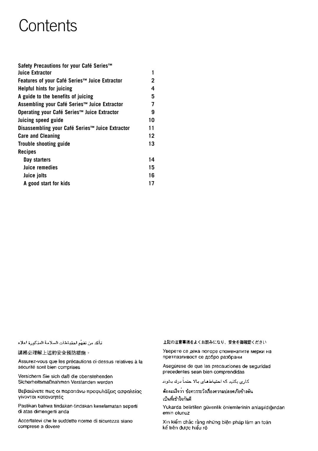 Sunbeam JE8500 manual Contents 