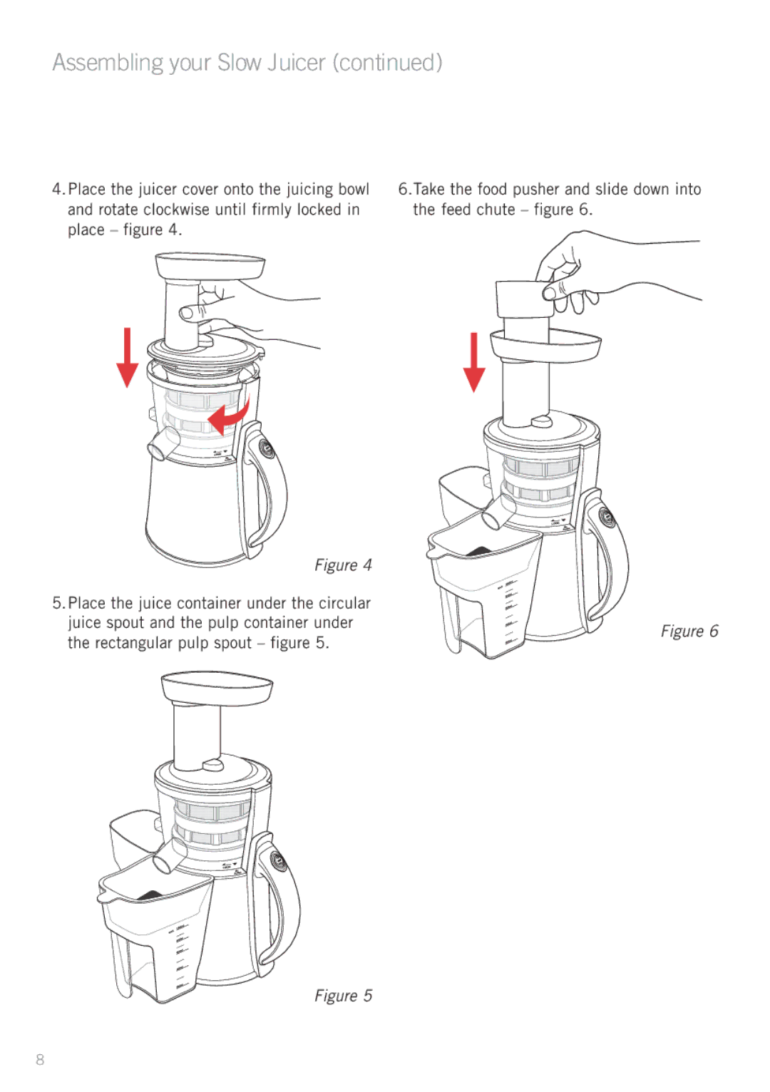 Sunbeam JE9000 manual Assembling your Slow Juicer 