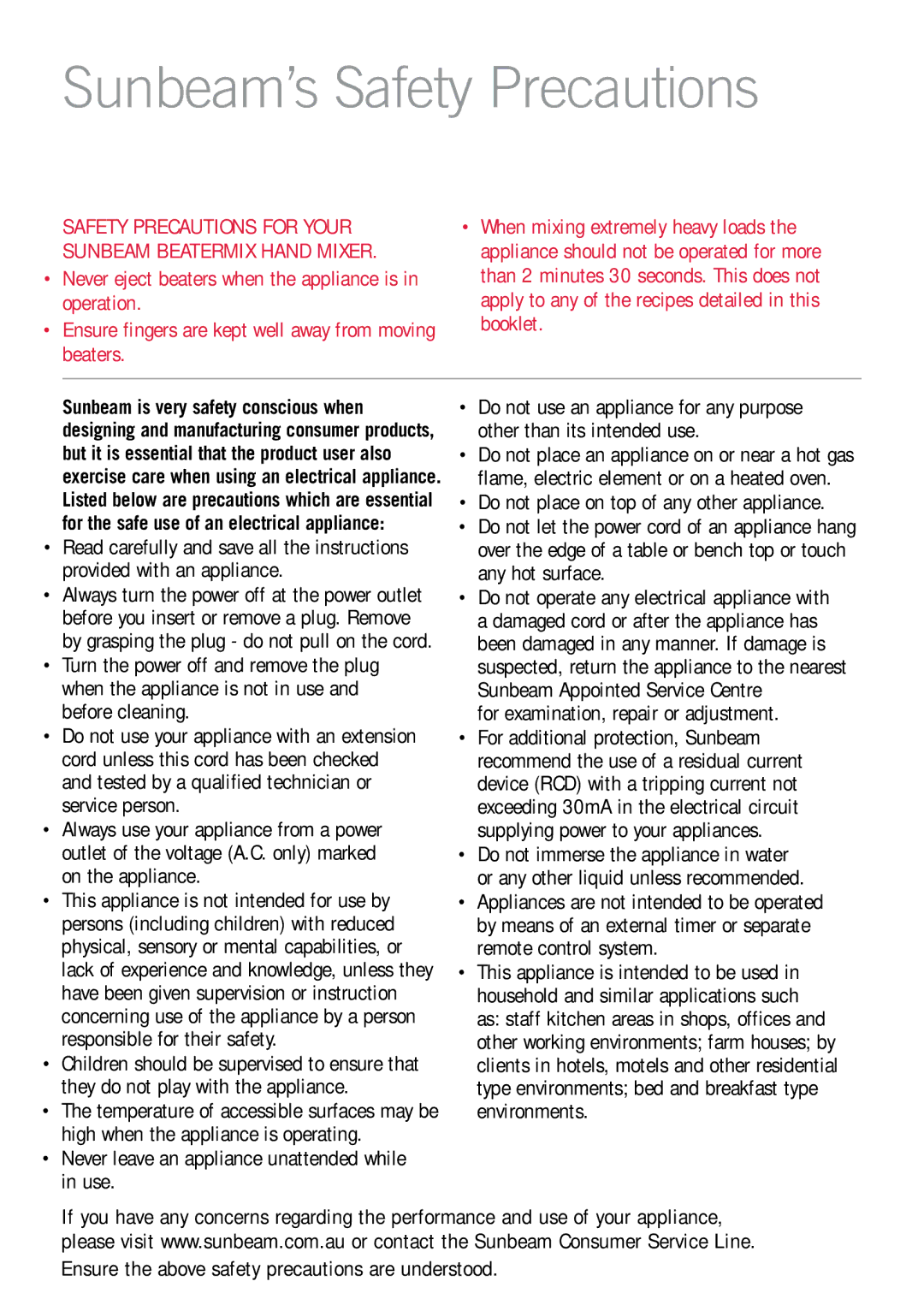 Sunbeam JM3250 manual Sunbeam’s Safety Precautions, For examination, repair or adjustment 