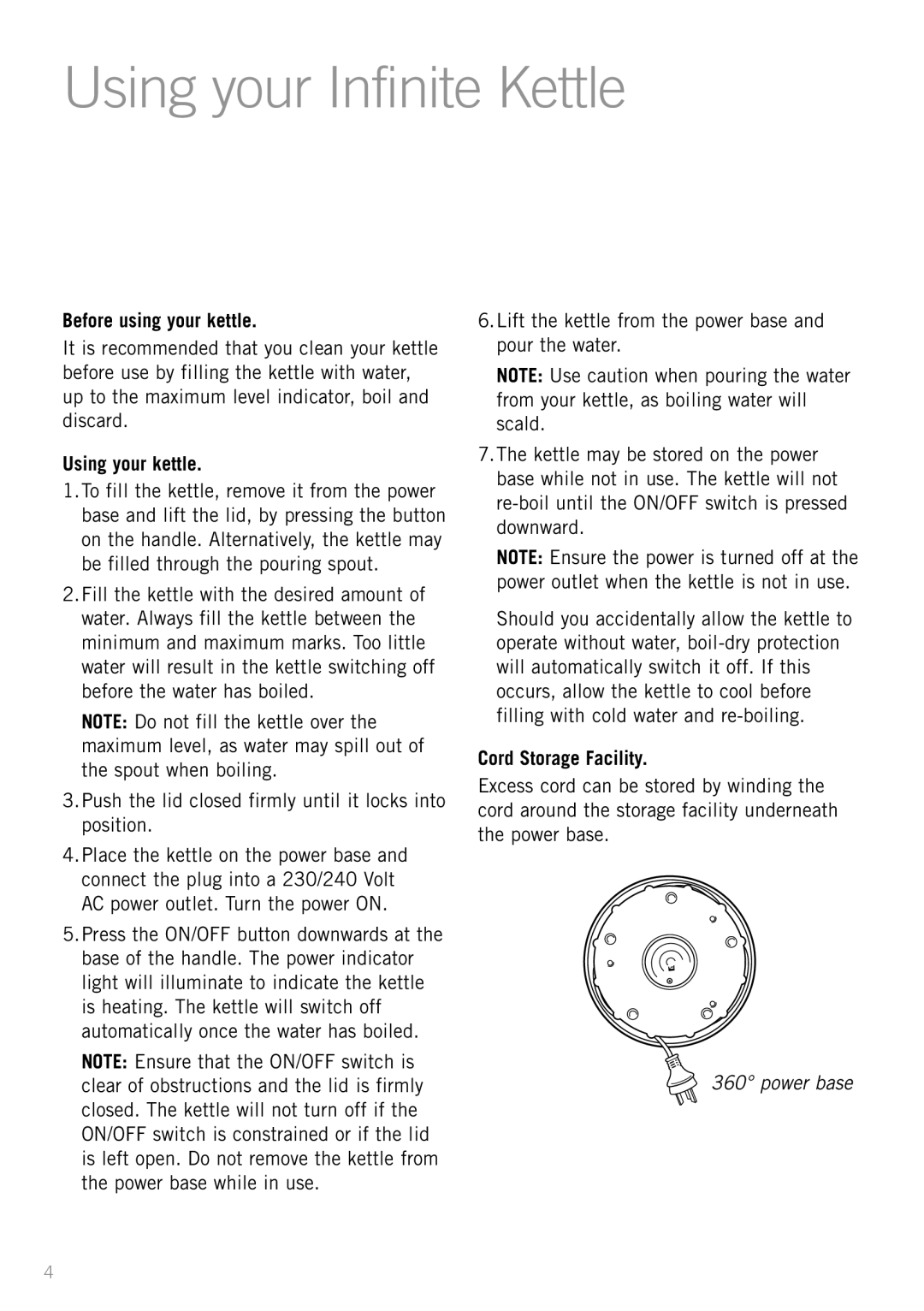 Sunbeam KE2200 manual Using your Infinite Kettle, Before using your kettle, Using your kettle 