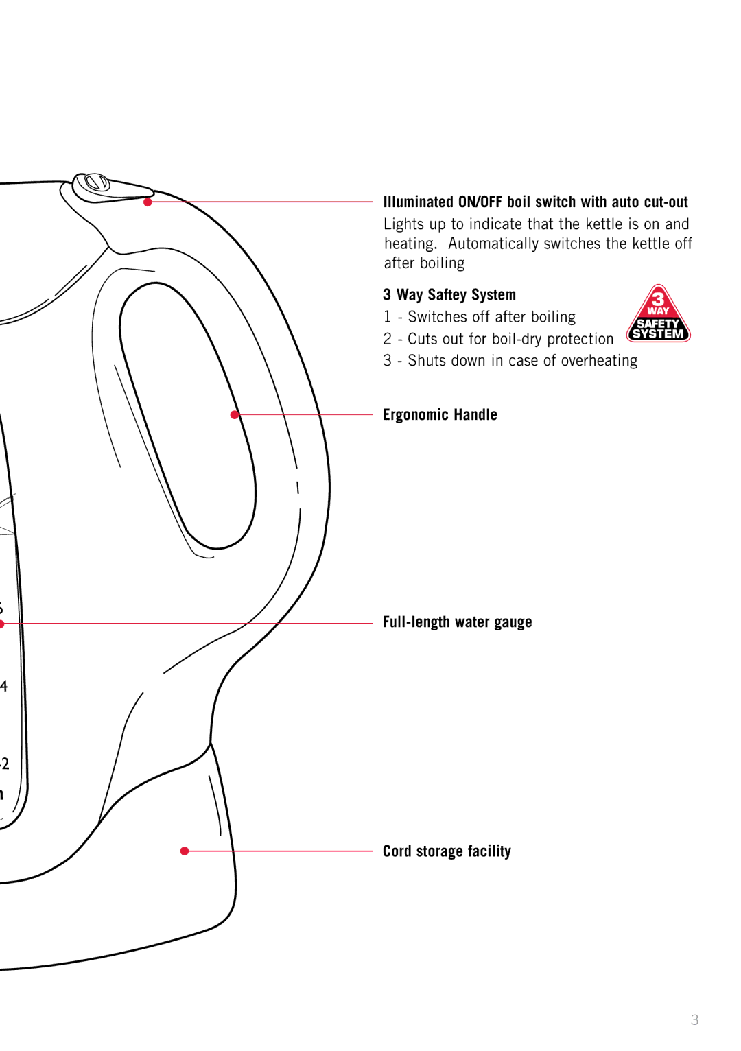 Sunbeam KE2350 manual Illuminated ON/OFF boil switch with auto cut-out, Way Saftey System 