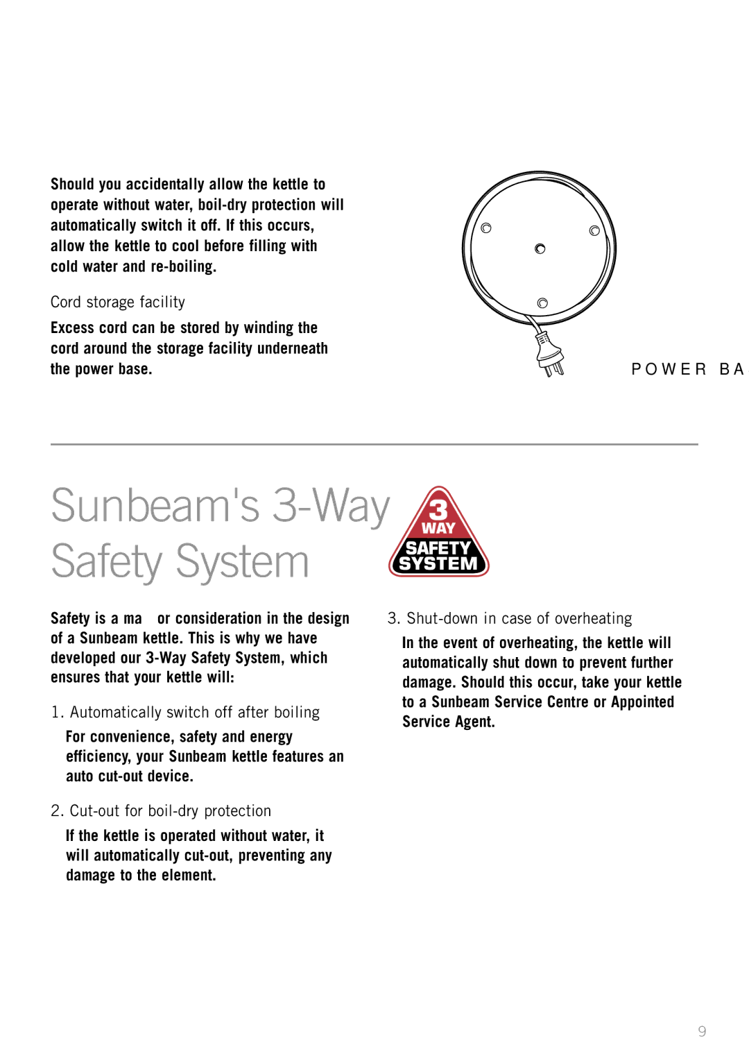 Sunbeam KE5300 manual Sunbeams 3-Way Safety System, Automatically switch off after boiling 