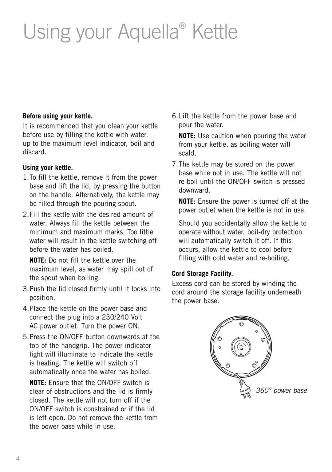 Sunbeam KE6400P manual Using your Aquella Kettle, Before using your kettle, Using your kettle 