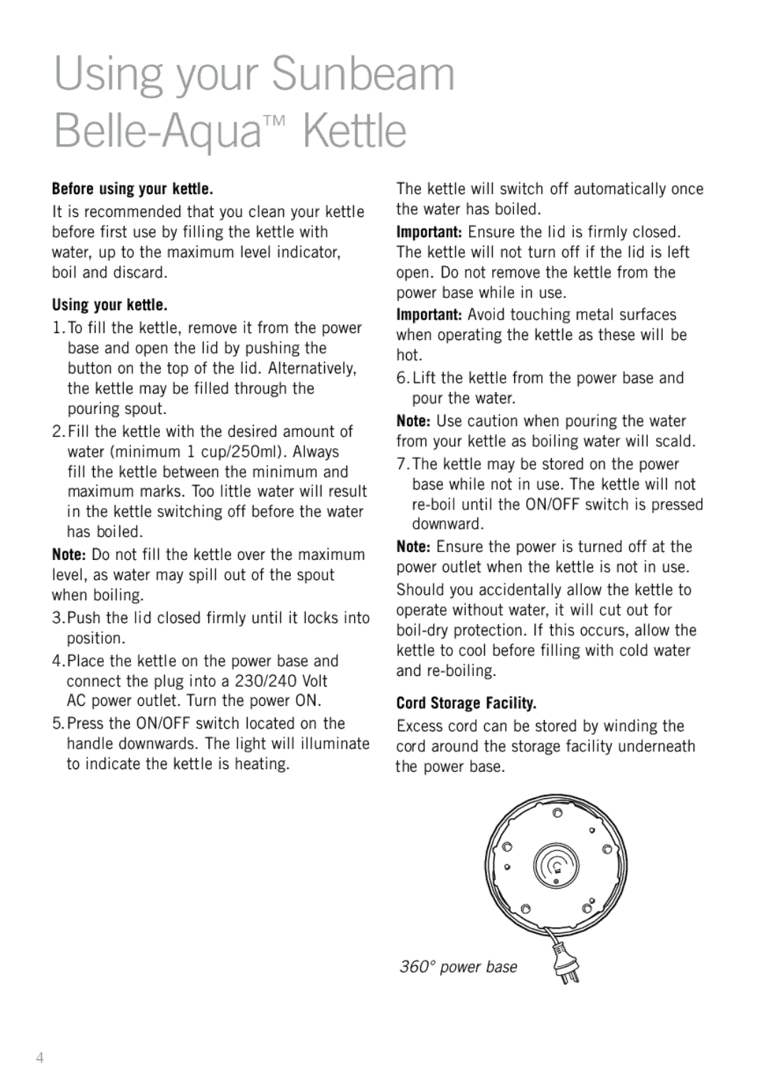 Sunbeam KE7110 manual Before using your kettle, Using your kettle 