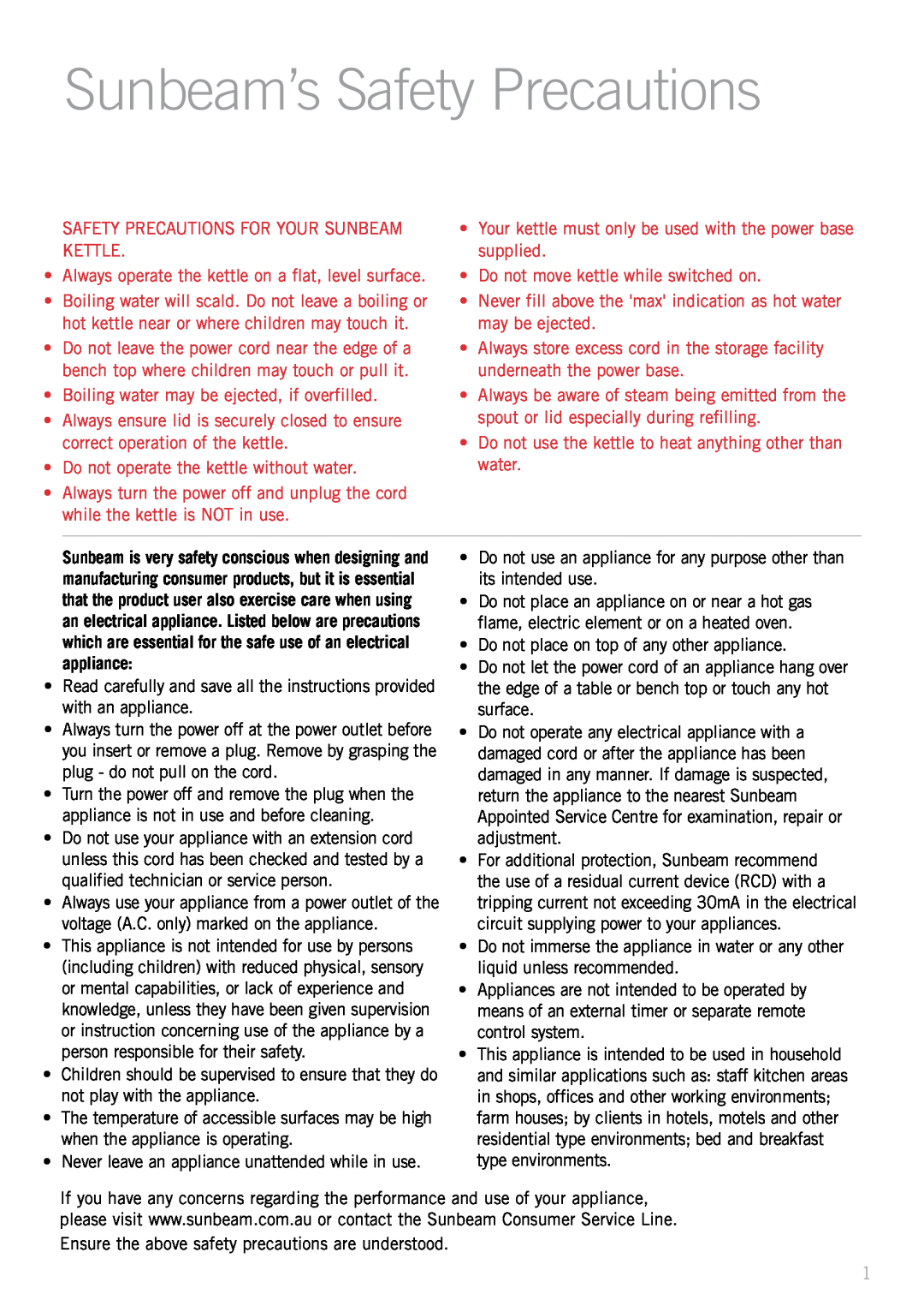 Sunbeam KE7110 manual Sunbeam’s Safety Precautions, appliance 