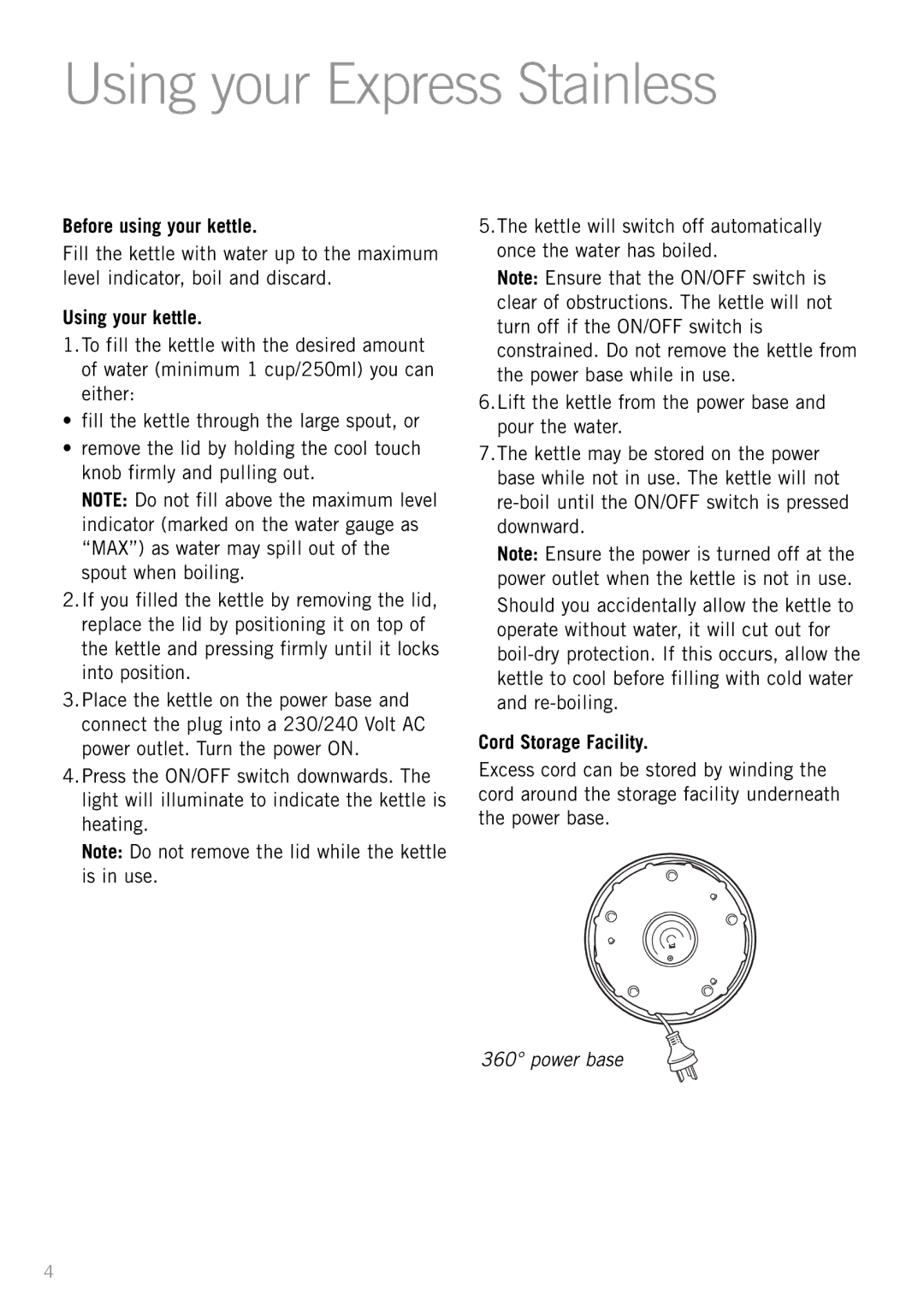 Sunbeam KE7300 manual Using your Express Stainless, Before using your kettle, Using your kettle 