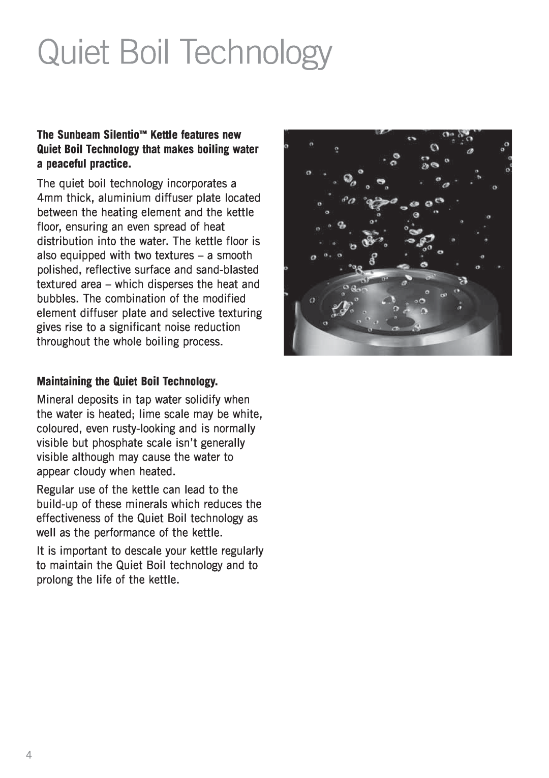 Sunbeam KE7450 manual Maintaining the Quiet Boil Technology 