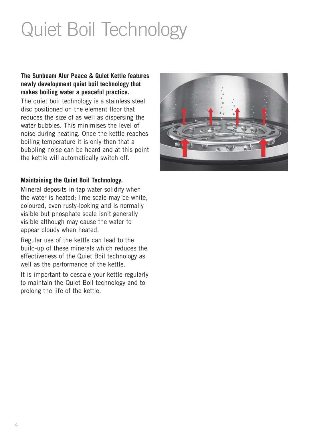 Sunbeam KE7500S manual Maintaining the Quiet Boil Technology 