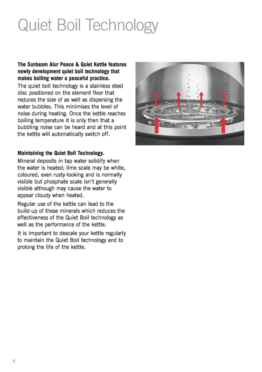 Sunbeam KE7500S manual Maintaining the Quiet Boil Technology 