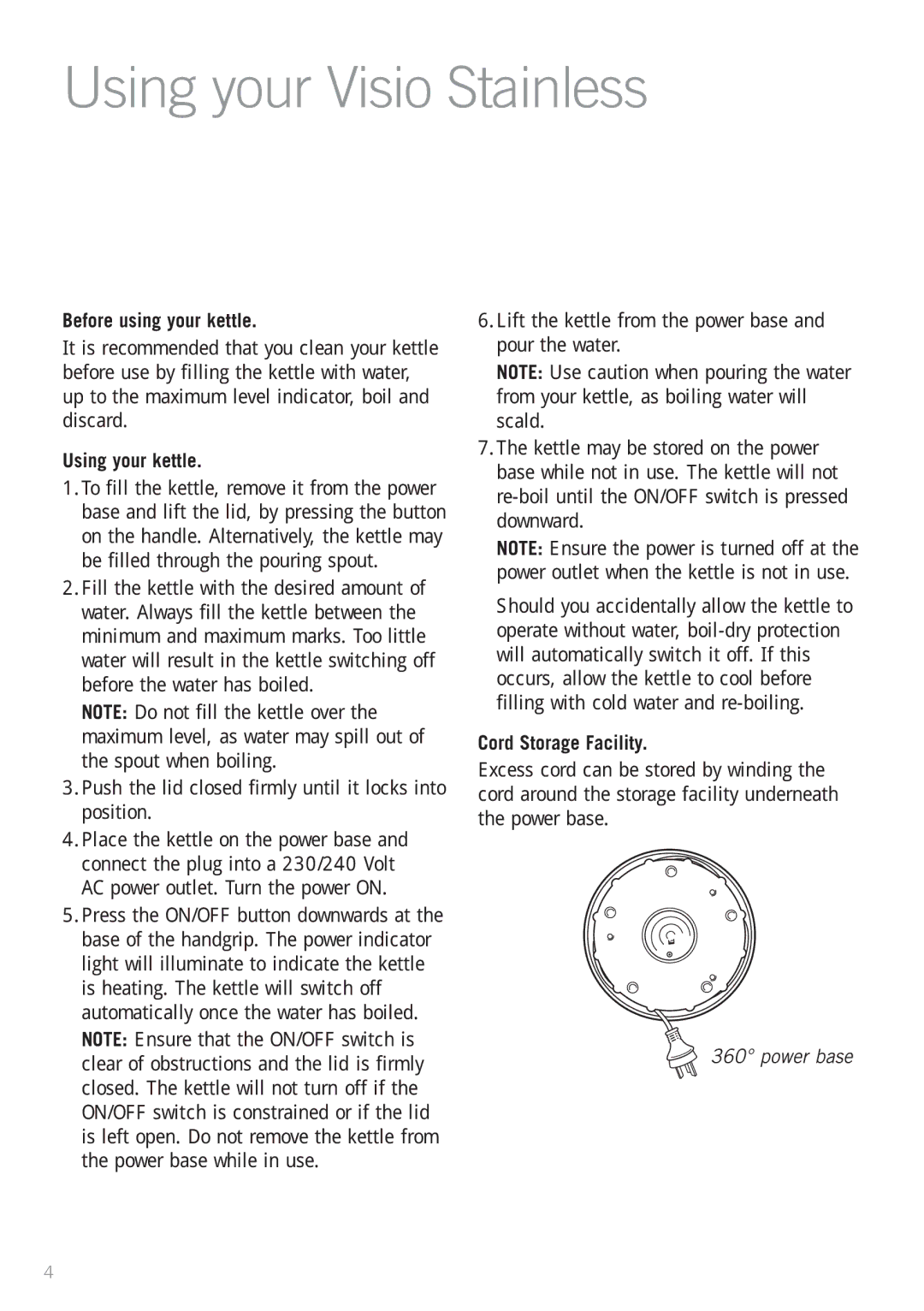 Sunbeam KE7600B manual Using your Visio Stainless, Before using your kettle, Using your kettle 