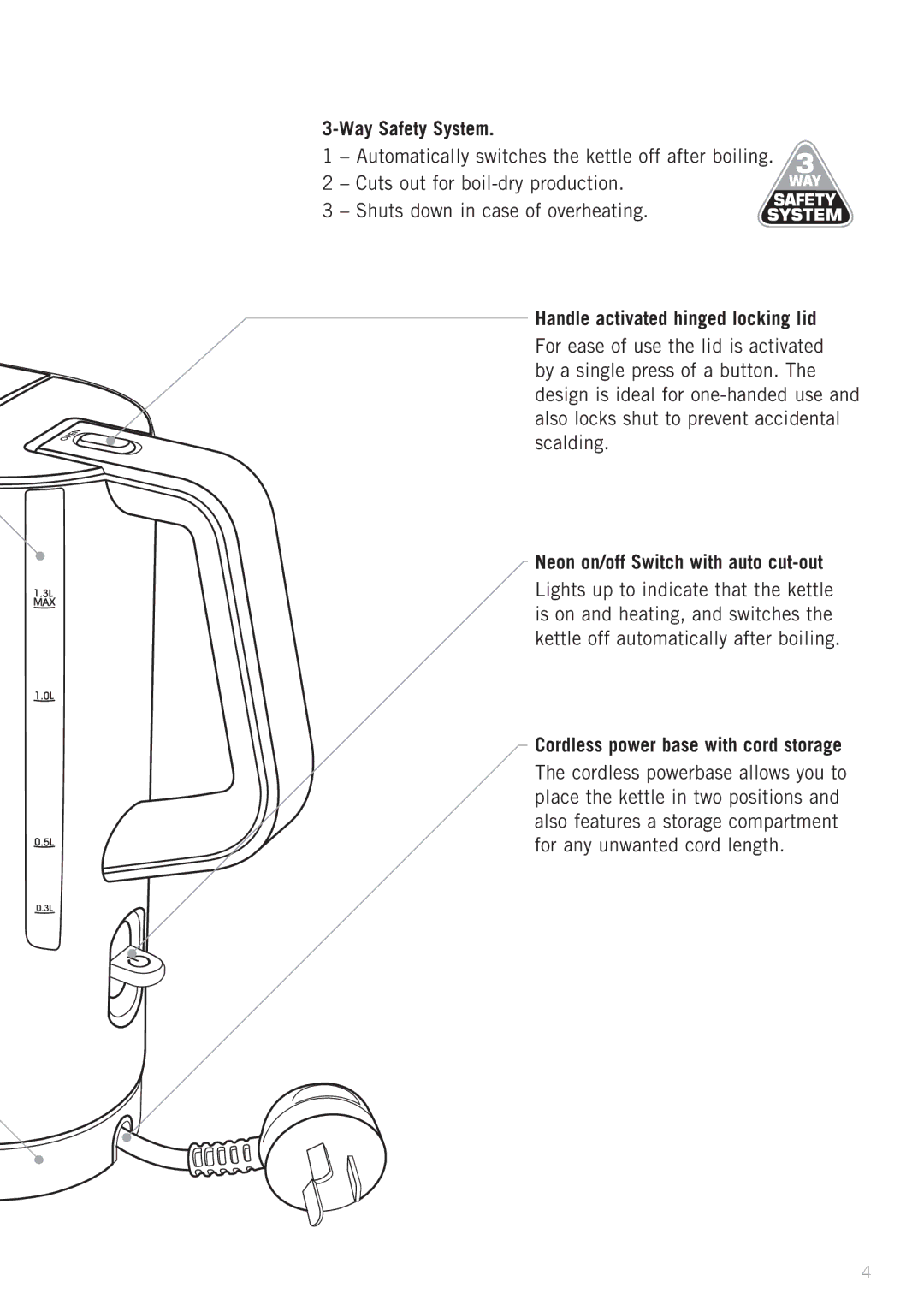 Sunbeam KE8200/B Way Safety System, Handle activated hinged locking lid, Neon on/off Switch with auto cut-out 