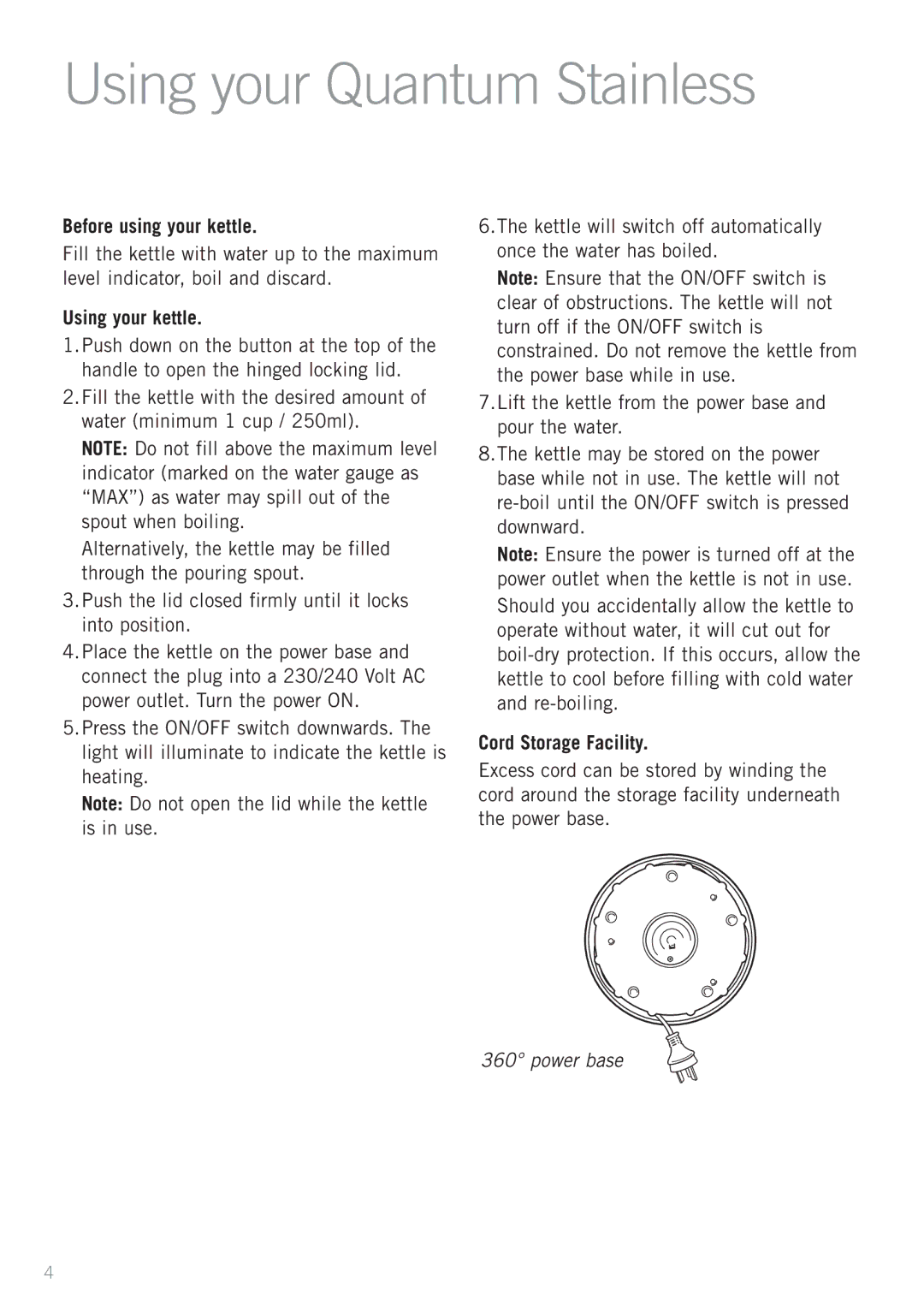 Sunbeam KE8510 manual Using your Quantum Stainless, Before using your kettle, Using your kettle 