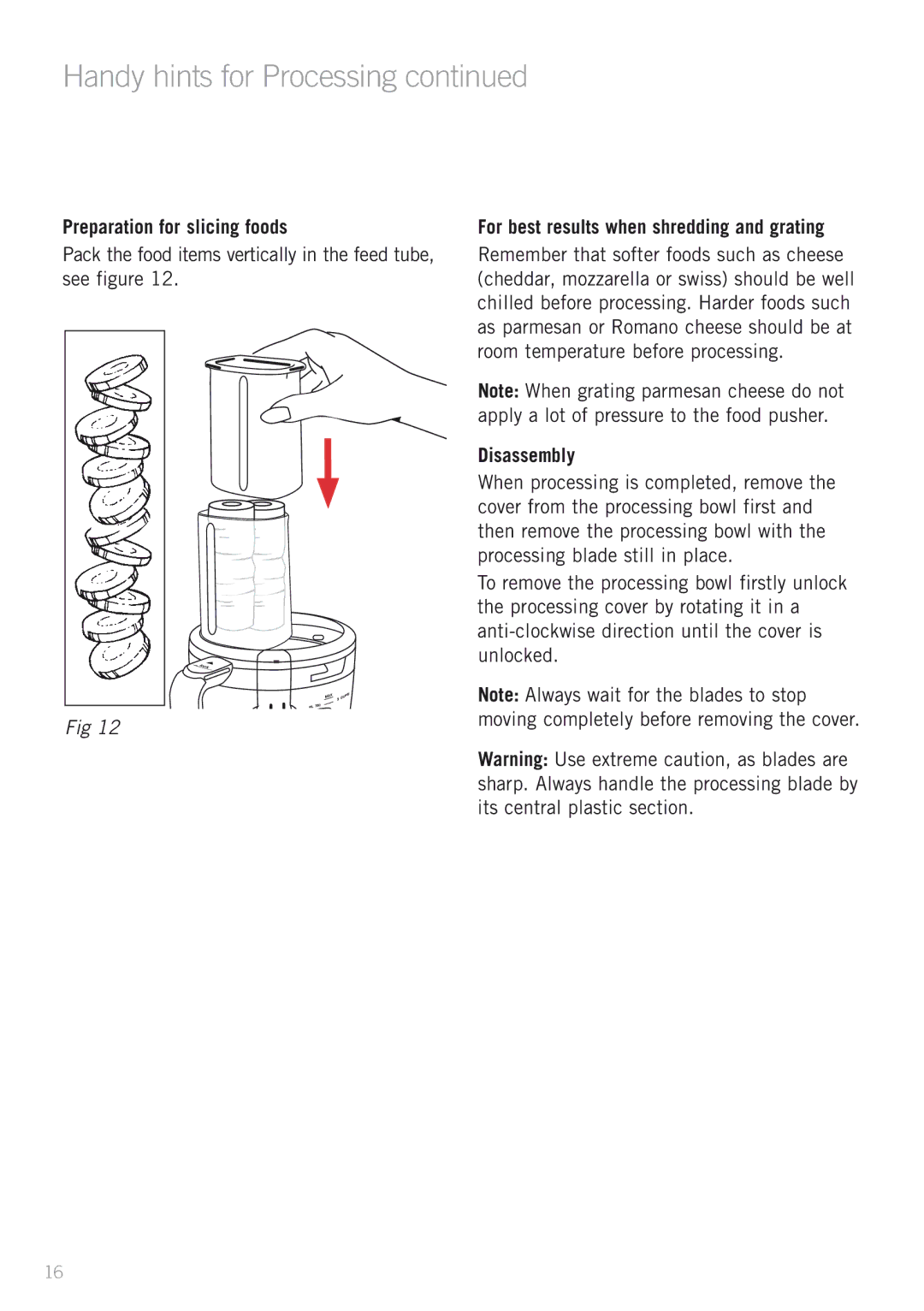 Sunbeam LC3200 Handy hints for Processing, Preparation for slicing foods, For best results when shredding and grating 