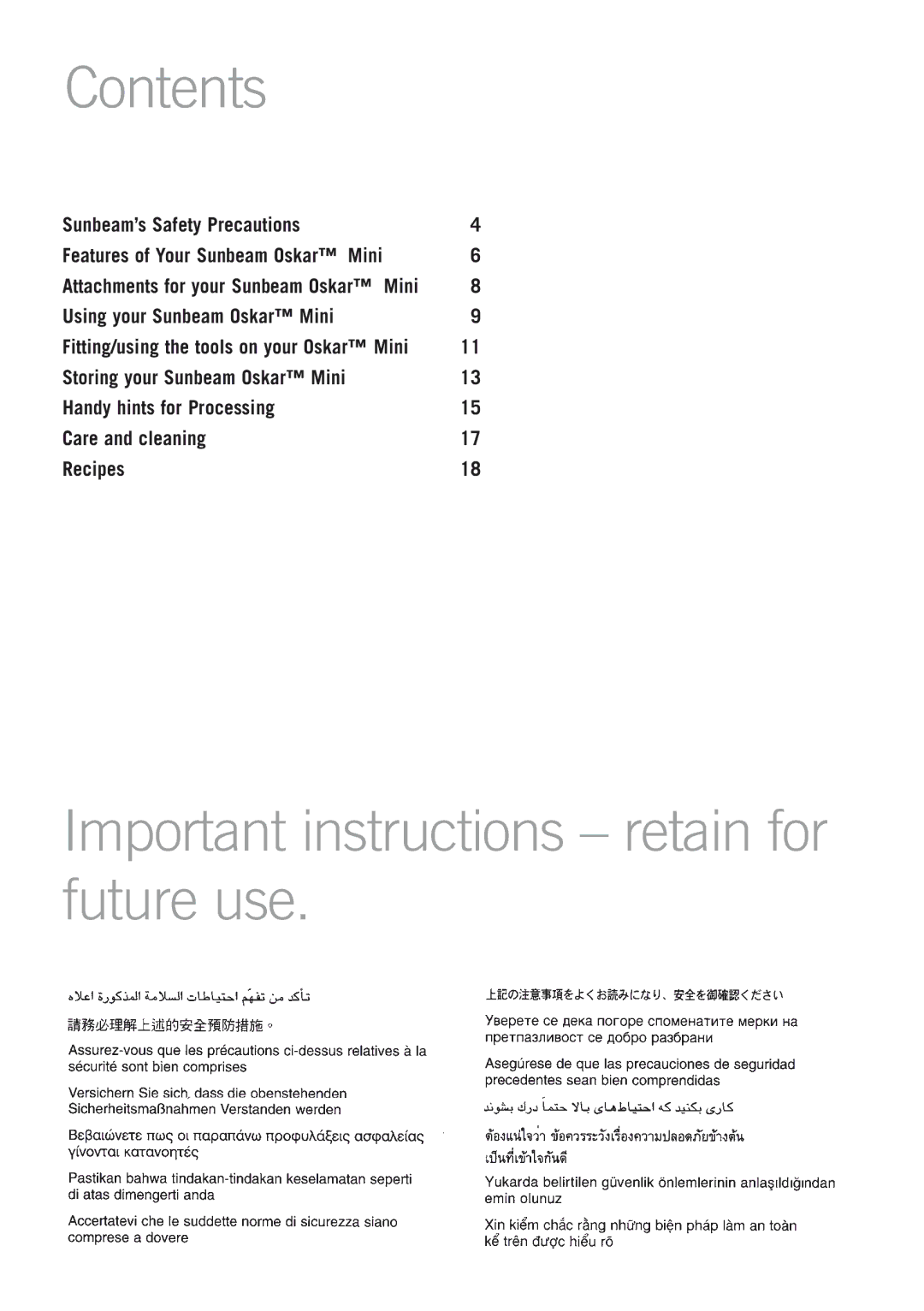 Sunbeam LC3200 manual Contents 