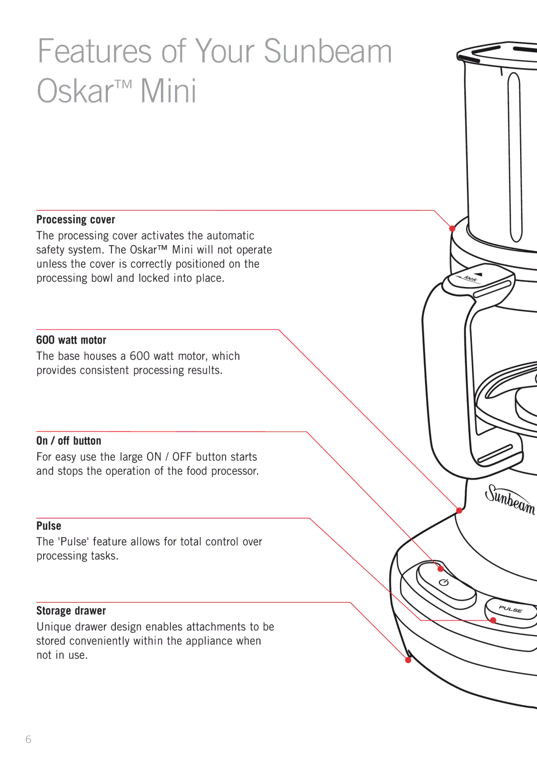 Sunbeam LC3200 manual Features of Your Sunbeam Oskar Mini 