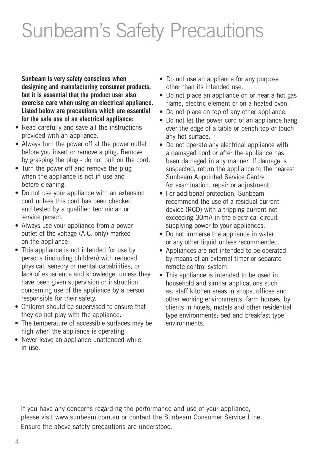 Sunbeam LC3200 manual Sunbeam’s Safety Precautions, For examination, repair or adjustment 