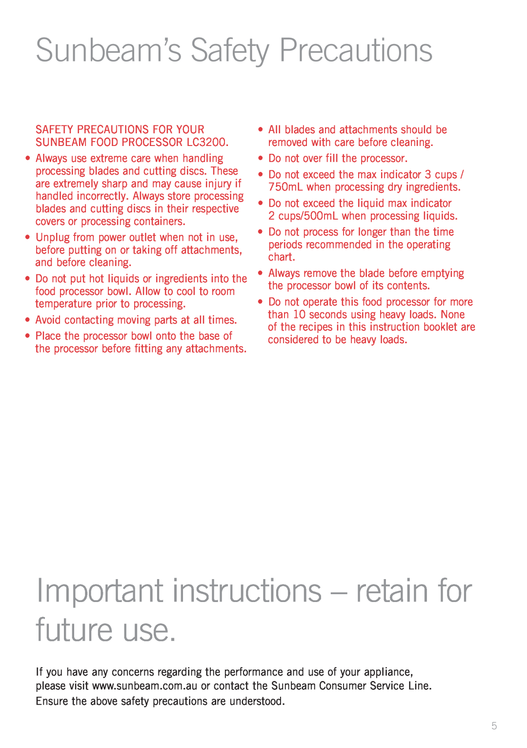 Sunbeam LC3200 manual Sunbeam’s Safety Precautions, Important instructions - retain for future use 